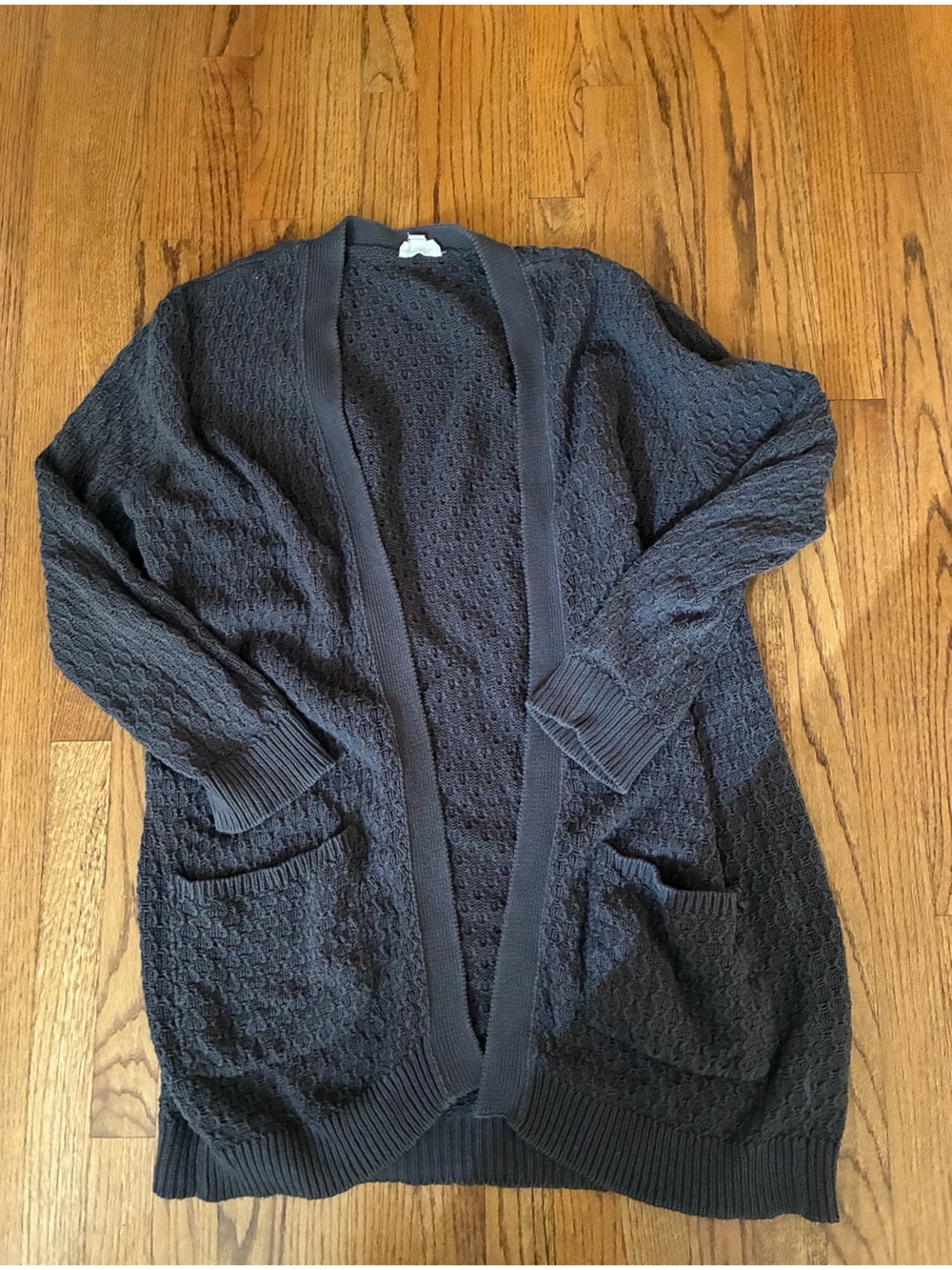 Pact lattice knit  Open-Front Navy Textured Knit Cardigan
